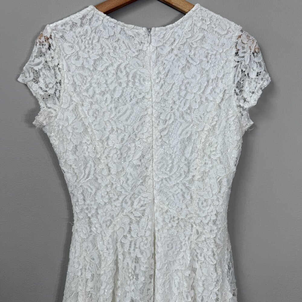J. Gee Drop Waist Lace Mini Dress Womens Small White Bridal Bride to Be Cocktail - Picture 9 of 13